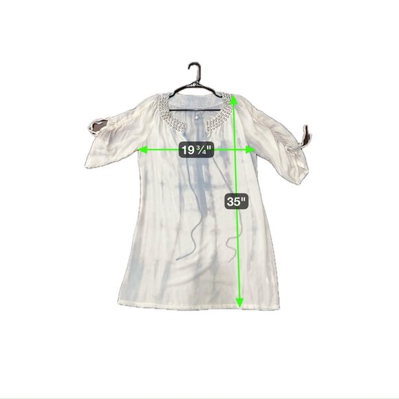 Monoreno Studded Tie-Dye Rayon Ruched Sleeves Studed Tunic Top Size L Bohemian - Picture 8 of 9